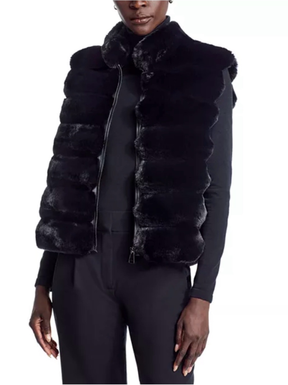Adrienne Landau the Faux Chinchilla Vest, Black, Medium, MSRP $325